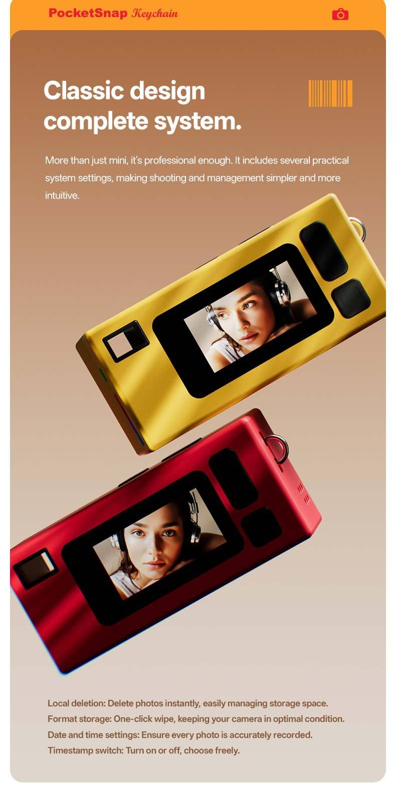 PocketSnap Retro Keychain Mini Digital Camera for Photo & Video, 320mAh Battery, 9 Unique Filters