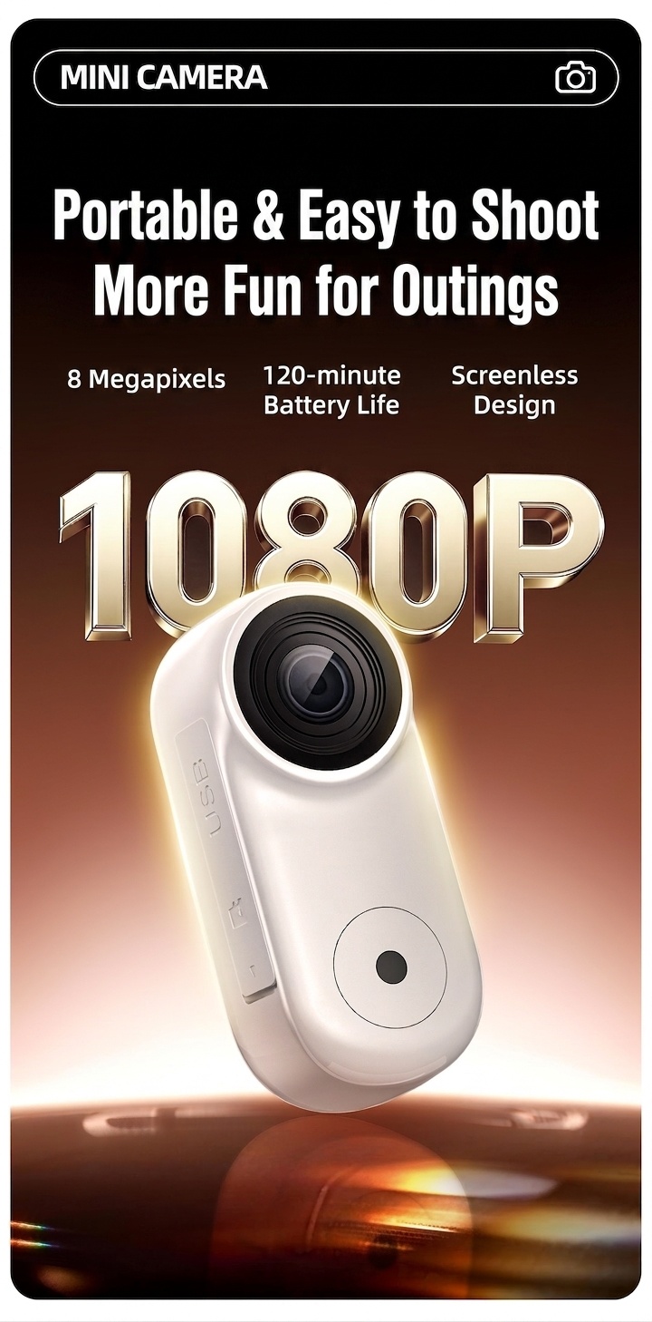 Mini HD Action Camera 1080P Wearable Camcorder, 8MP Sensor, 120 Min Battery, Magnetic Mount