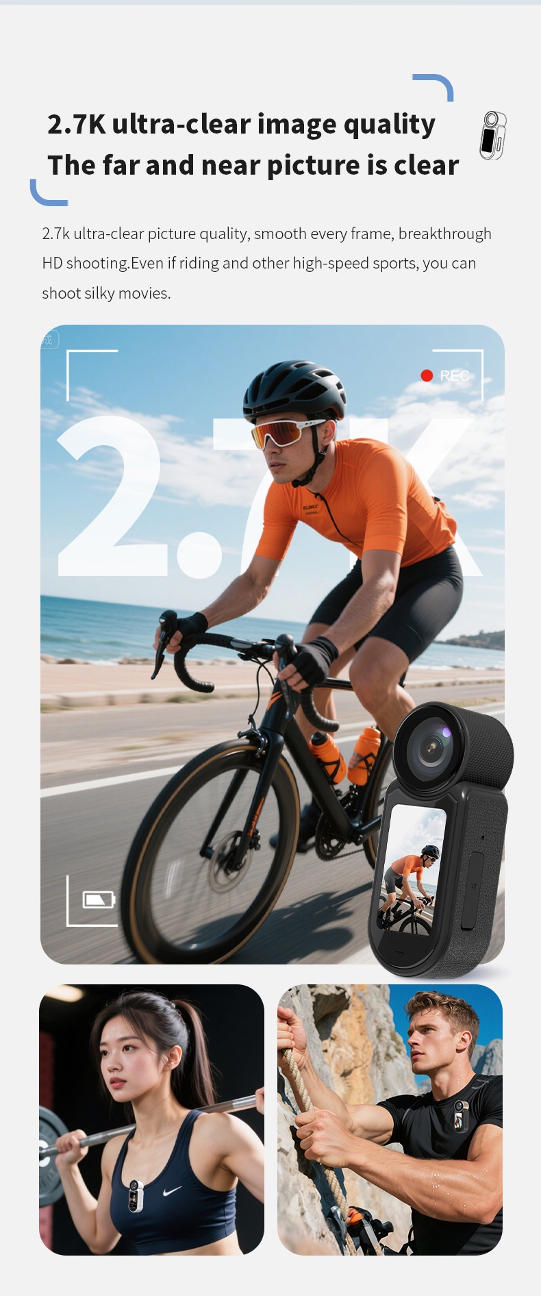 2.7K HD Thumb Camera Magnetic Portable Sports Vlogging Camcorder, 1.47-Inch Screen, One-Click Shooting