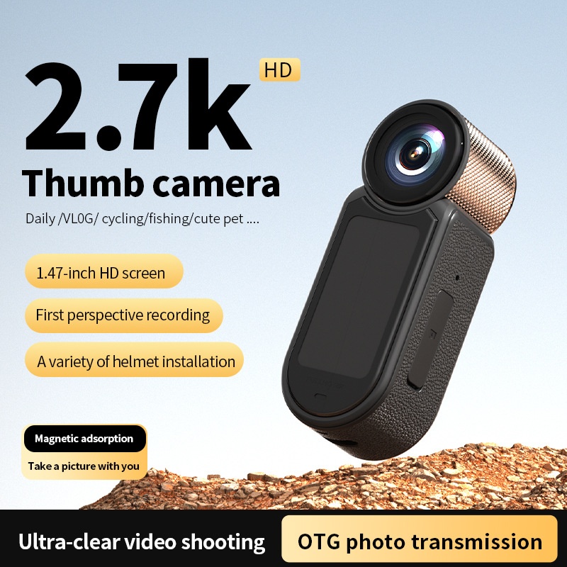2.7K HD Thumb Camera Magnetic Portable Sports Vlogging Camcorder, 1.47-Inch Screen, One-Click Shooting