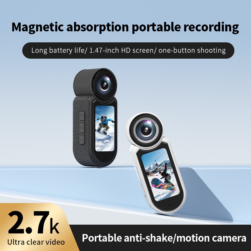 2.7K HD Thumb Camera Magnetic Portable Sports Vlogging Camcorder, 1.47-Inch Screen, One-Click Shooting