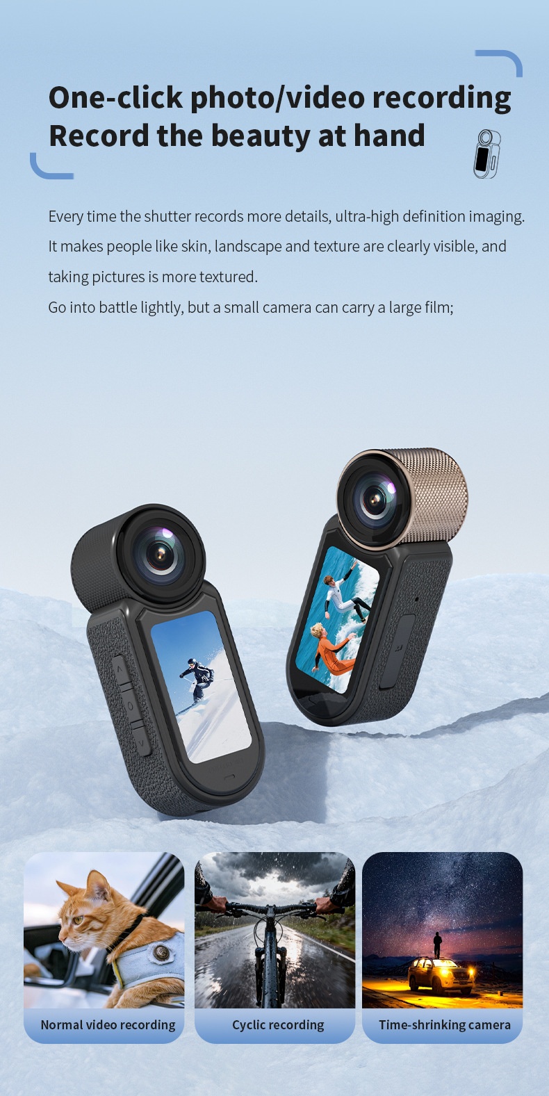 2.7K HD Thumb Camera Magnetic Portable Sports Vlogging Camcorder, 1.47-Inch Screen, One-Click Shooting