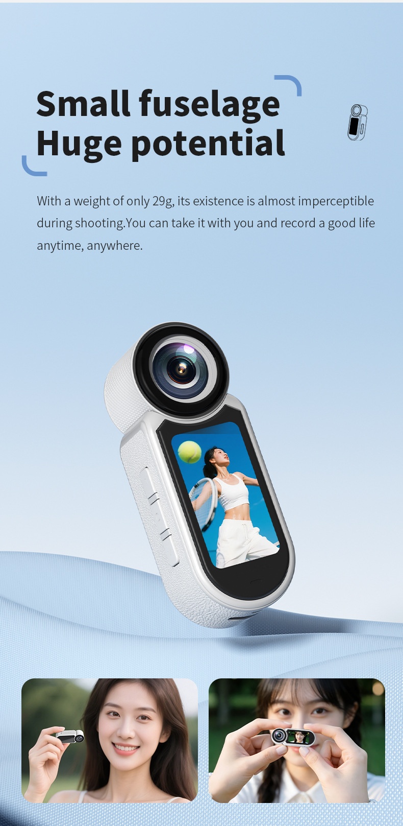 2.7K HD Thumb Camera Magnetic Portable Sports Vlogging Camcorder, 1.47-Inch Screen, One-Click Shooting