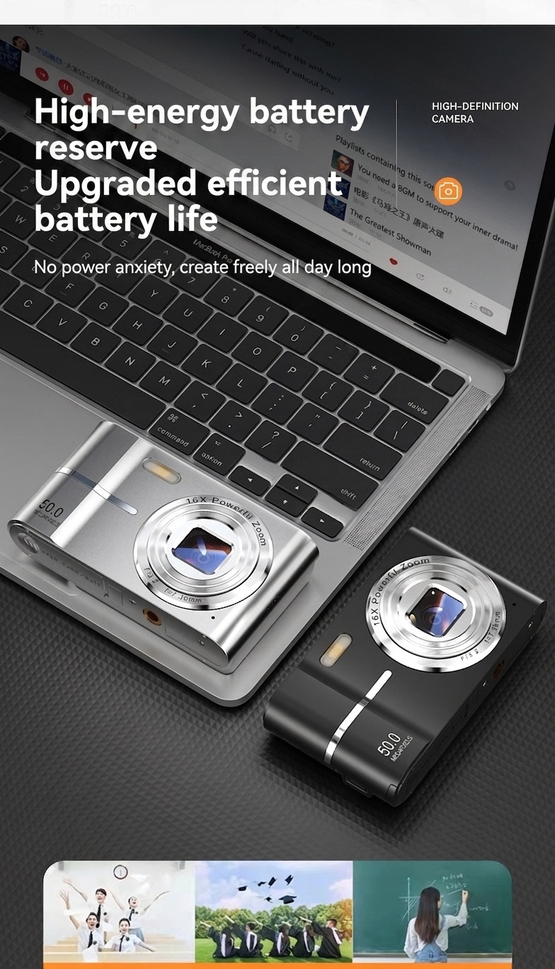 50MP 4K Digital Camera with 16X Digital Zoom, Autofocus, Compact Portable Design