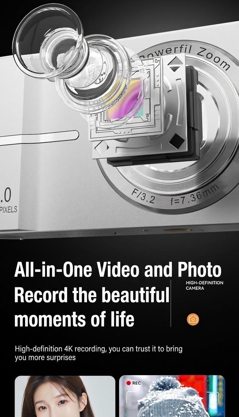 50MP 4K Digital Camera with 16X Digital Zoom, Autofocus, Compact Portable Design