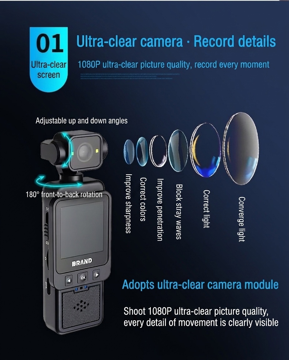 Portable 1080P HD Mini Camera Recorder with Wi-Fi Connectivity, Anti-Shake Technology, 1.6-Inch Display