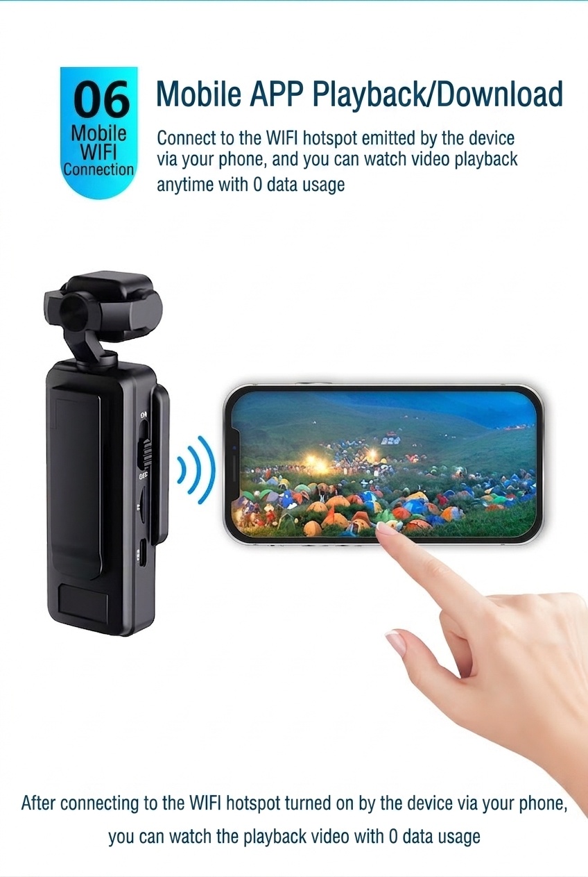 Portable 1080P HD Mini Camera Recorder with Wi-Fi Connectivity, Anti-Shake Technology, 1.6-Inch Display