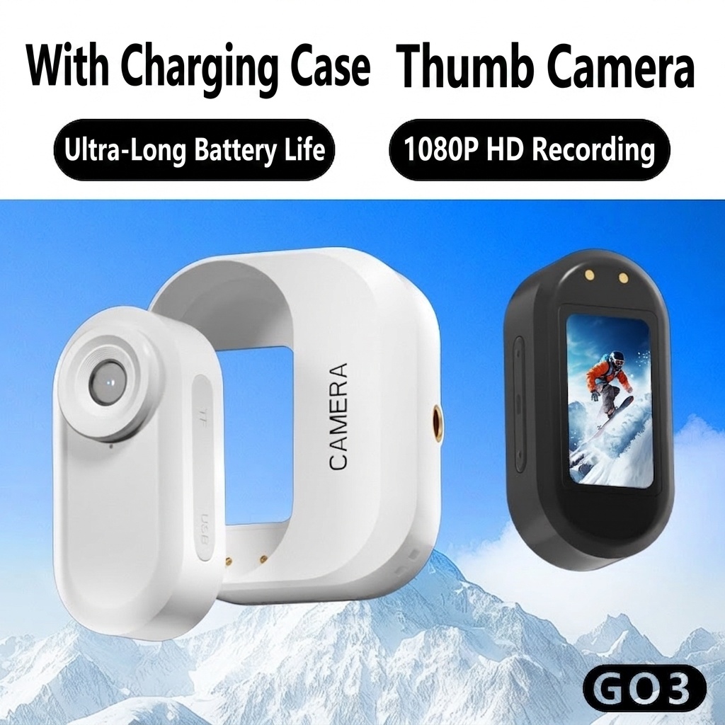 Mini cámara de acción portátil HD 1080P con estuche de carga portátil, batería de 300 minutos de duración y soporte magnético.
