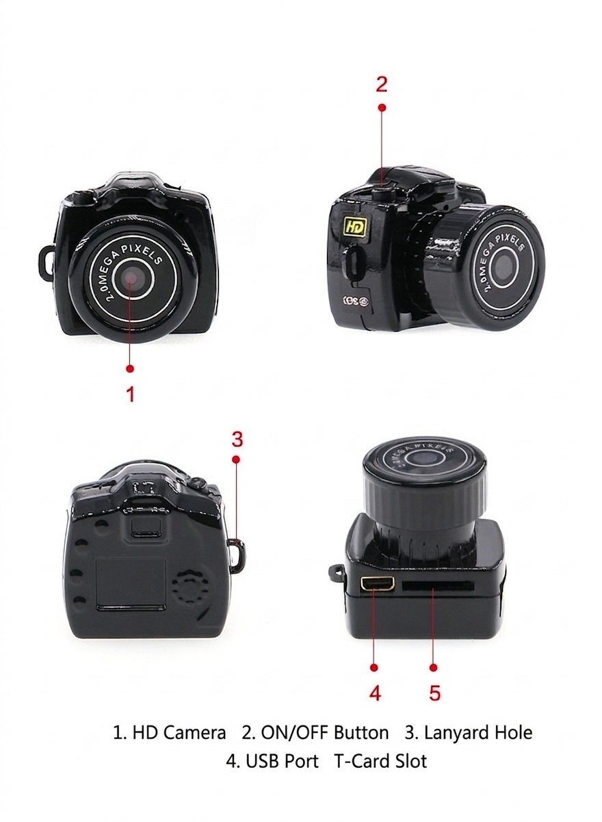 Y2000 Mini HD Camera Portable Micro Camcorder, 2.0 Megapixel 640x480P Video Recorder for Home Security