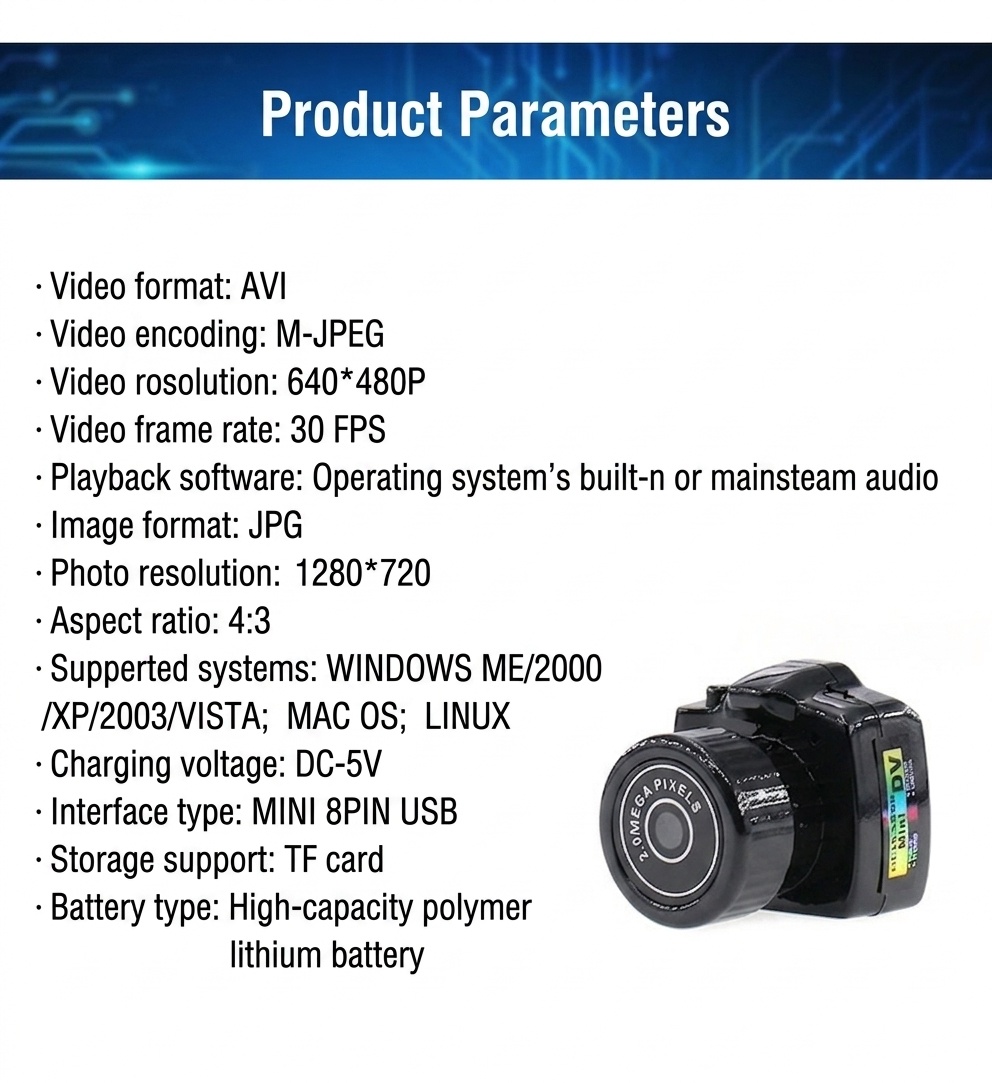 Y2000 Mini HD Camera Portable Micro Camcorder, 2.0 Megapixel 640x480P Video Recorder for Home Security