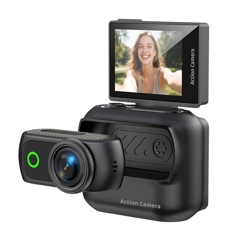 Mini 4K Action Camera with Flip Screen, Magnetic Mount, Up to 3 Hours Recording with Expansion Base