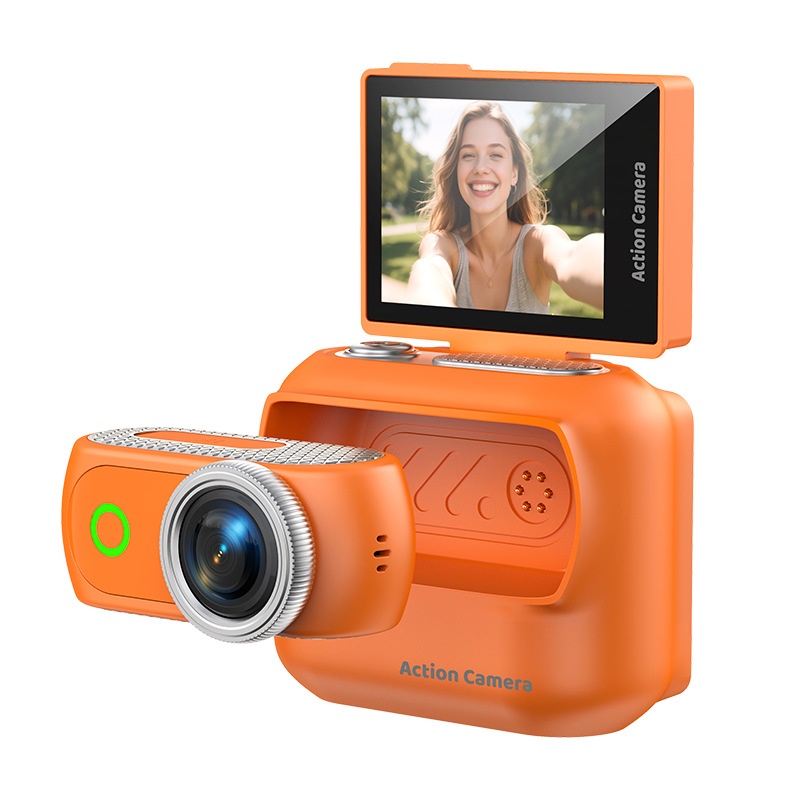 Mini 4K Action Camera with Flip Screen, Magnetic Mount, Up to 3 Hours Recording with Expansion Base