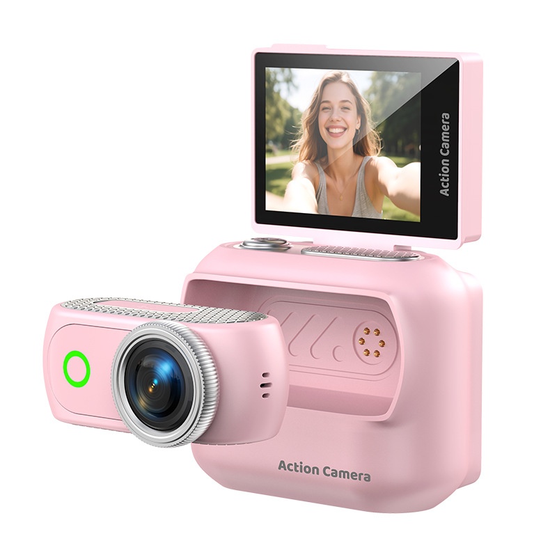 Mini 4K Action Camera with Flip Screen, Magnetic Mount, Up to 3 Hours Recording with Expansion Base