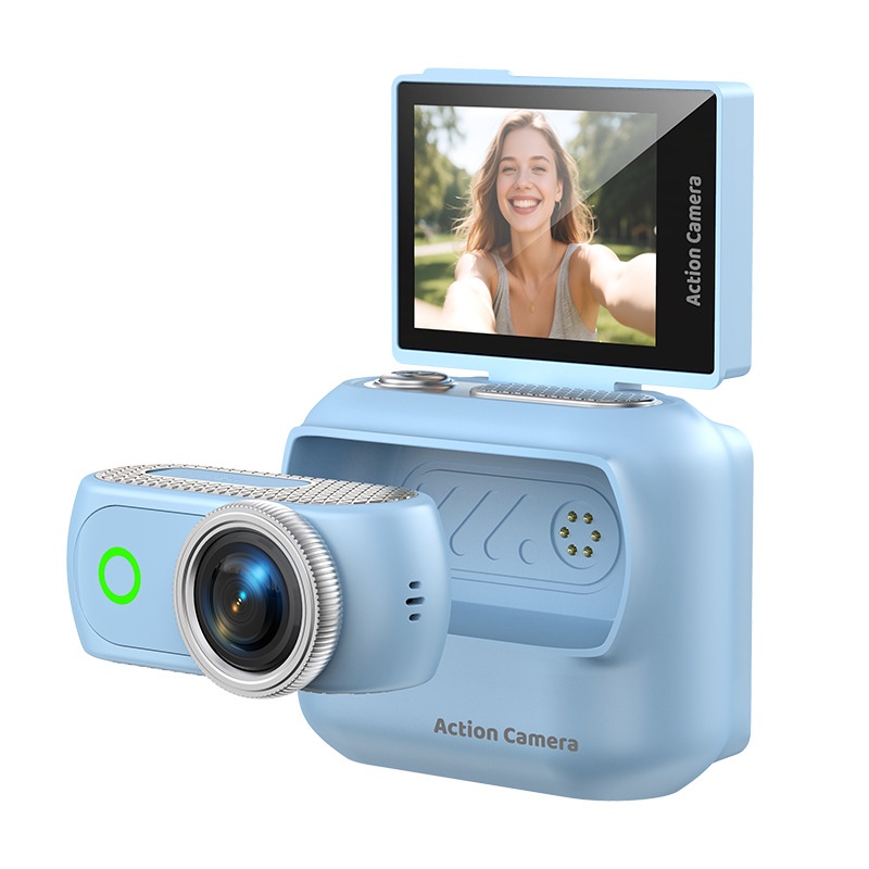 Mini 4K Action Camera with Flip Screen, Magnetic Mount, Up to 3 Hours Recording with Expansion Base
