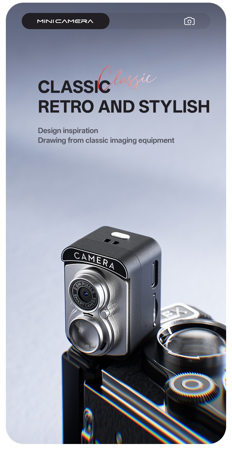 Retro Mini Camera 2.0MP Portable Video & Photo Recorder, Vibrant Color Screen, 70 Mins Recording, 200mAh
