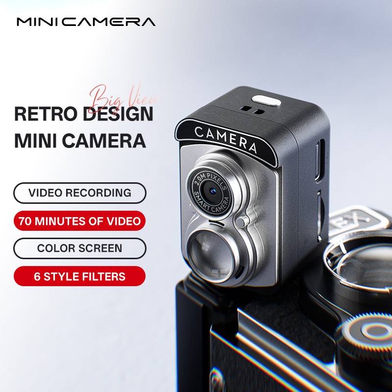 Retro Mini Camera 2.0MP Portable Video & Photo Recorder, Vibrant Color Screen, 70 Mins Recording, 200mAh
