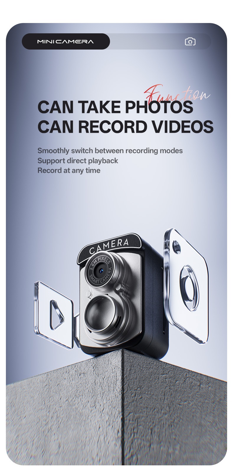 Retro Mini Camera 2.0MP Portable Video & Photo Recorder, Vibrant Color Screen, 70 Mins Recording, 200mAh