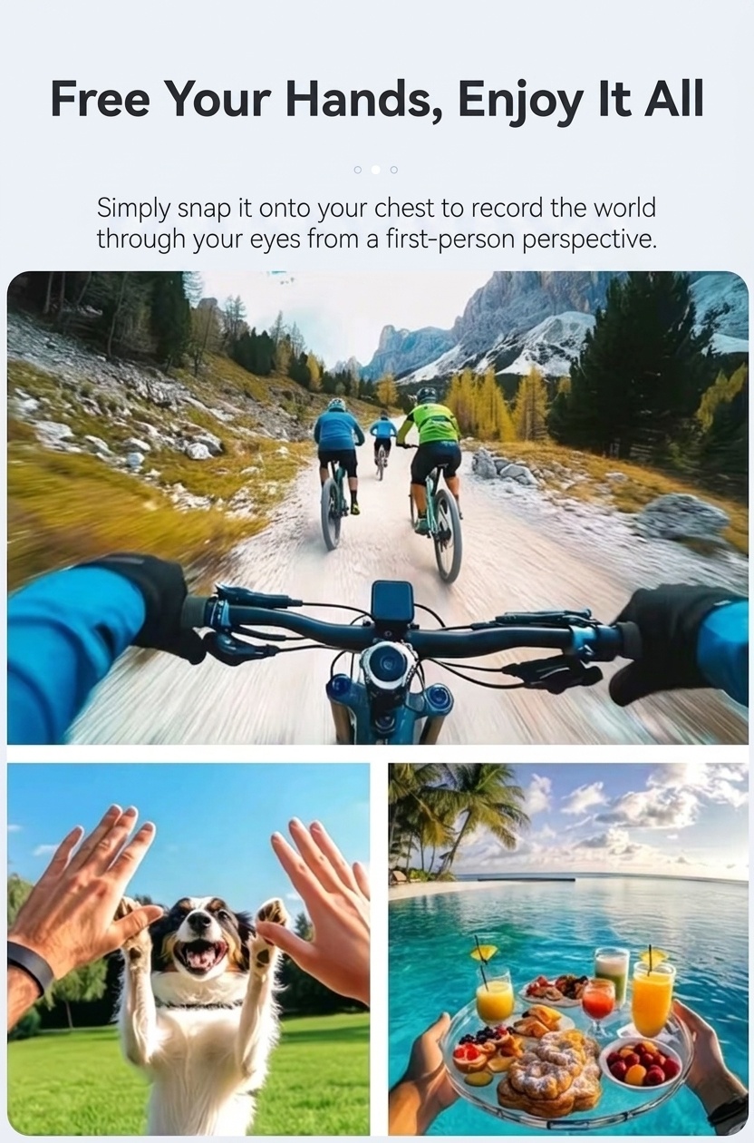 Cámara de acción portátil 1080P con rotación de 360°, conectividad WiFi, tecnología antivibración y luces de relleno integradas.