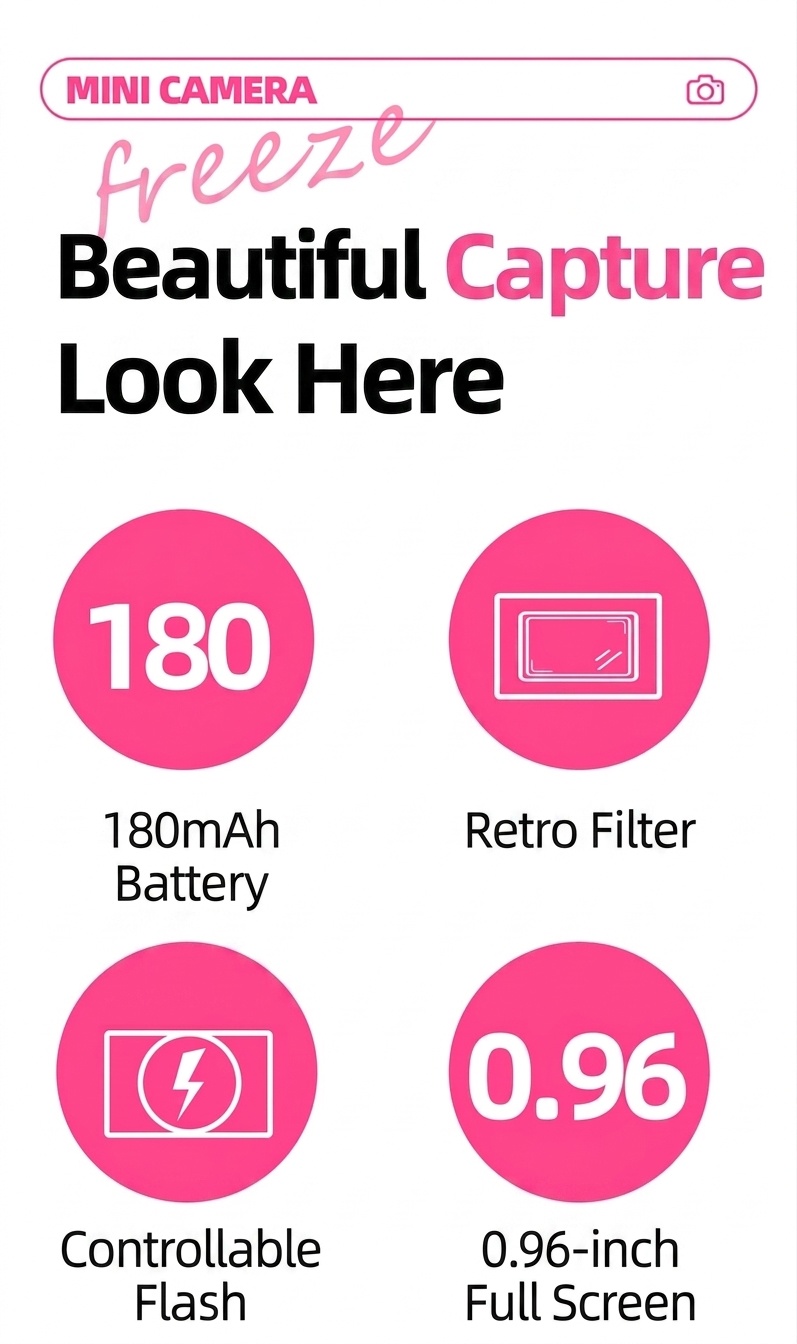 Mini-Digitalkamera für unterwegs: 1080p-Video, 12-MP-Fotos, 0,96-Zoll-Bildschirm, Retro-Filter, USB-C-Ladeanschluss