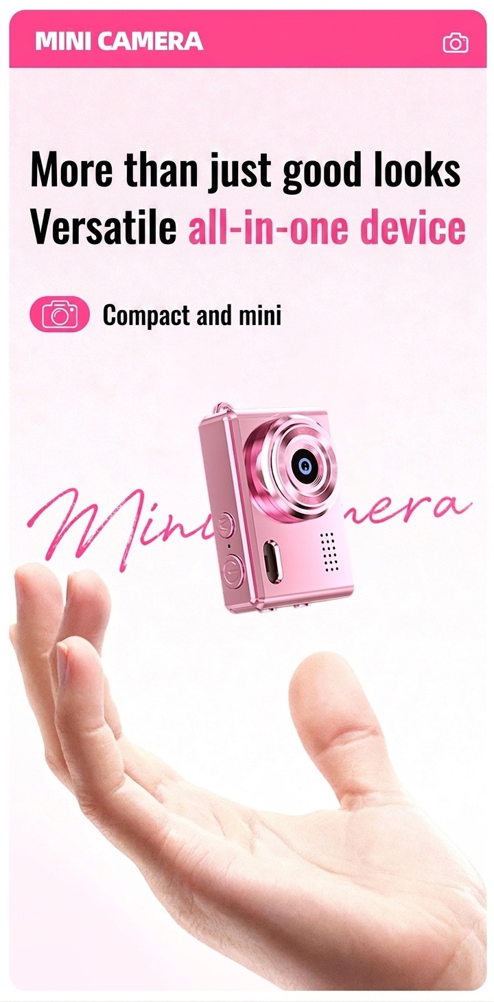Mini-Digitalkamera für unterwegs: 1080p-Video, 12-MP-Fotos, 0,96-Zoll-Bildschirm, Retro-Filter, USB-C-Ladeanschluss