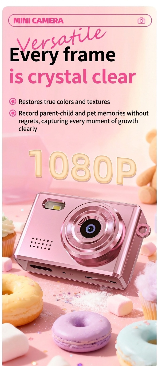 Mini-Digitalkamera für unterwegs: 1080p-Video, 12-MP-Fotos, 0,96-Zoll-Bildschirm, Retro-Filter, USB-C-Ladeanschluss