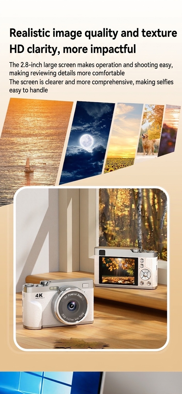4K Digital Camera 68MP Vlogging Camcorder, 16X Zoom, Auto-Focus, Electronic Anti-Shake, 1000mAh Battery