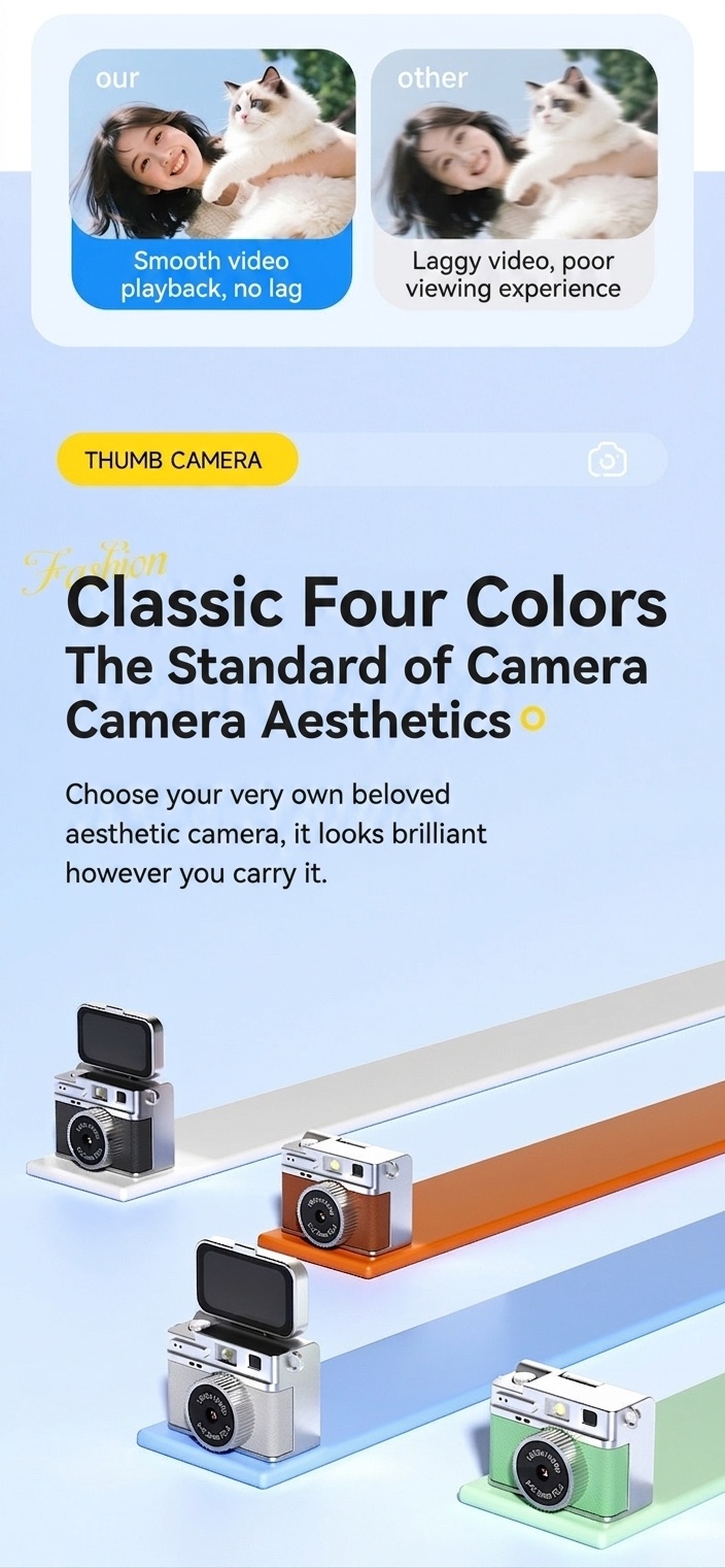 Mini Digital Camera 1080P Flip Screen Vlogging Camcorder for Selfies, 180mAh Battery, TF Card Support