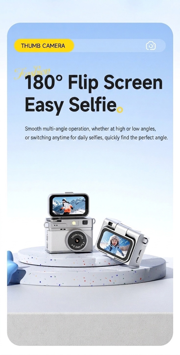 Mini Digital Camera 1080P Flip Screen Vlogging Camcorder for Selfies, 180mAh Battery, TF Card Support
