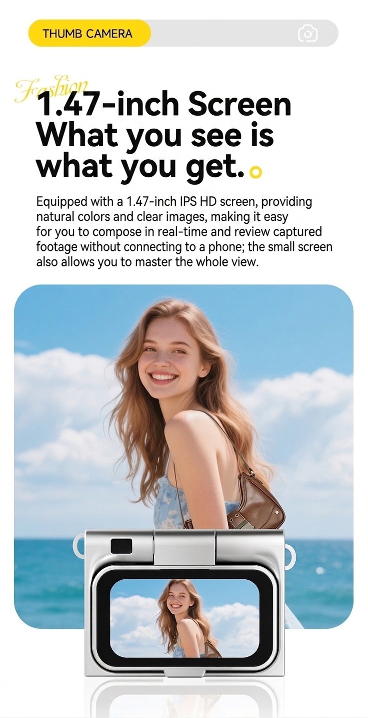 Mini Digital Camera 1080P Flip Screen Vlogging Camcorder for Selfies, 180mAh Battery, TF Card Support