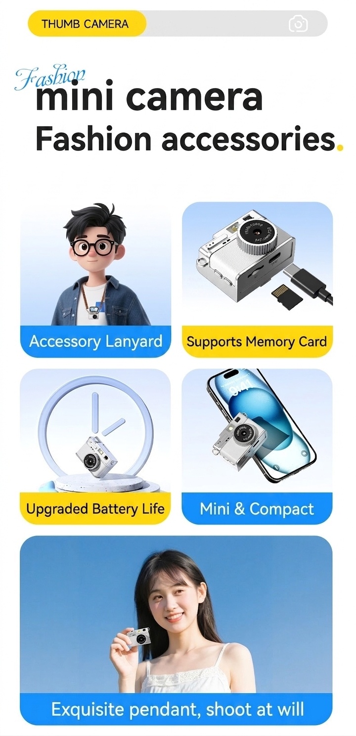 Mini Digital Camera 1080P Flip Screen Vlogging Camcorder for Selfies, 180mAh Battery, TF Card Support
