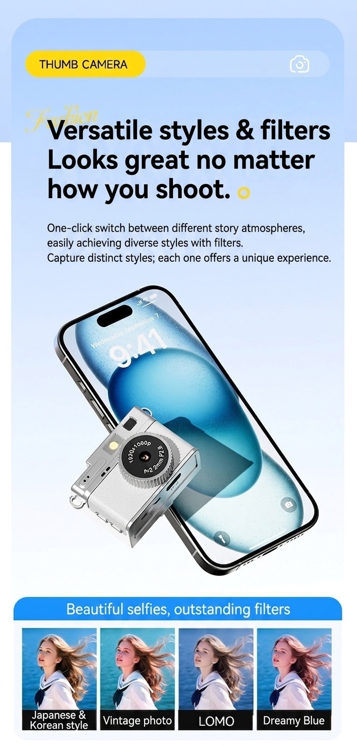 Mini Digital Camera 1080P Flip Screen Vlogging Camcorder for Selfies, 180mAh Battery, TF Card Support