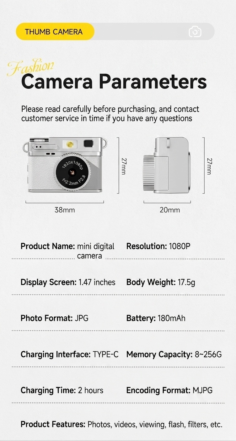 Mini Digital Camera 1080P Flip Screen Vlogging Camcorder for Selfies, 180mAh Battery, TF Card Support