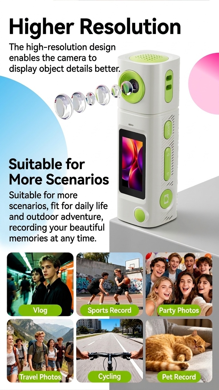 G10 2K Mini Action Camera with 230° Rotating Lens, TFT Screen, Fast Type-C Charging, Compact Portable