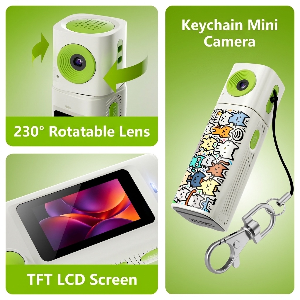 G10 2K Mini Action Camera with 230° Rotating Lens, TFT Screen, Fast Type-C Charging, Compact Portable