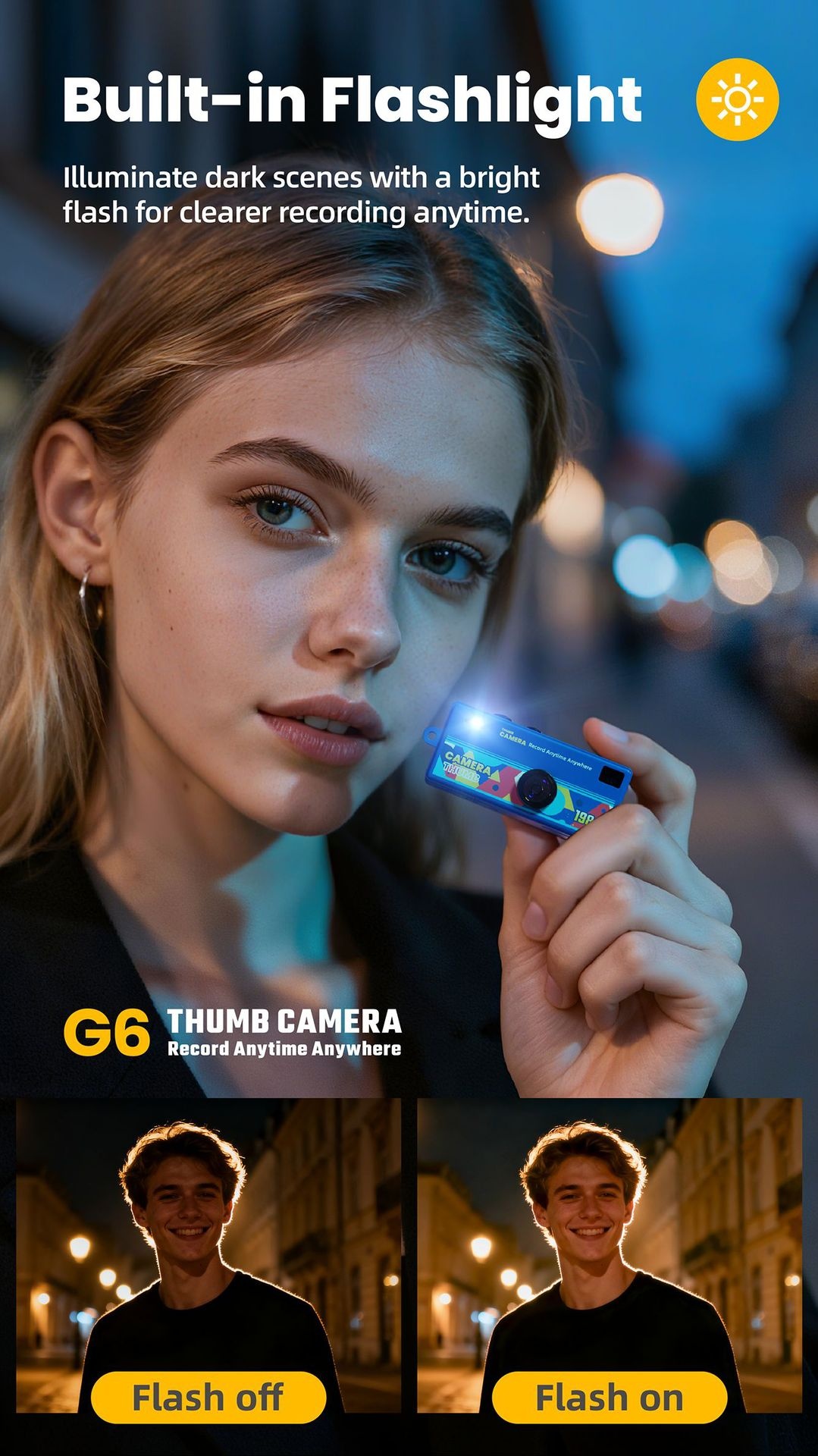 Minicámara portátil G6 Thumb 1080P HD con llavero, lente gran angular de 130°, diseño compacto de 26 g.