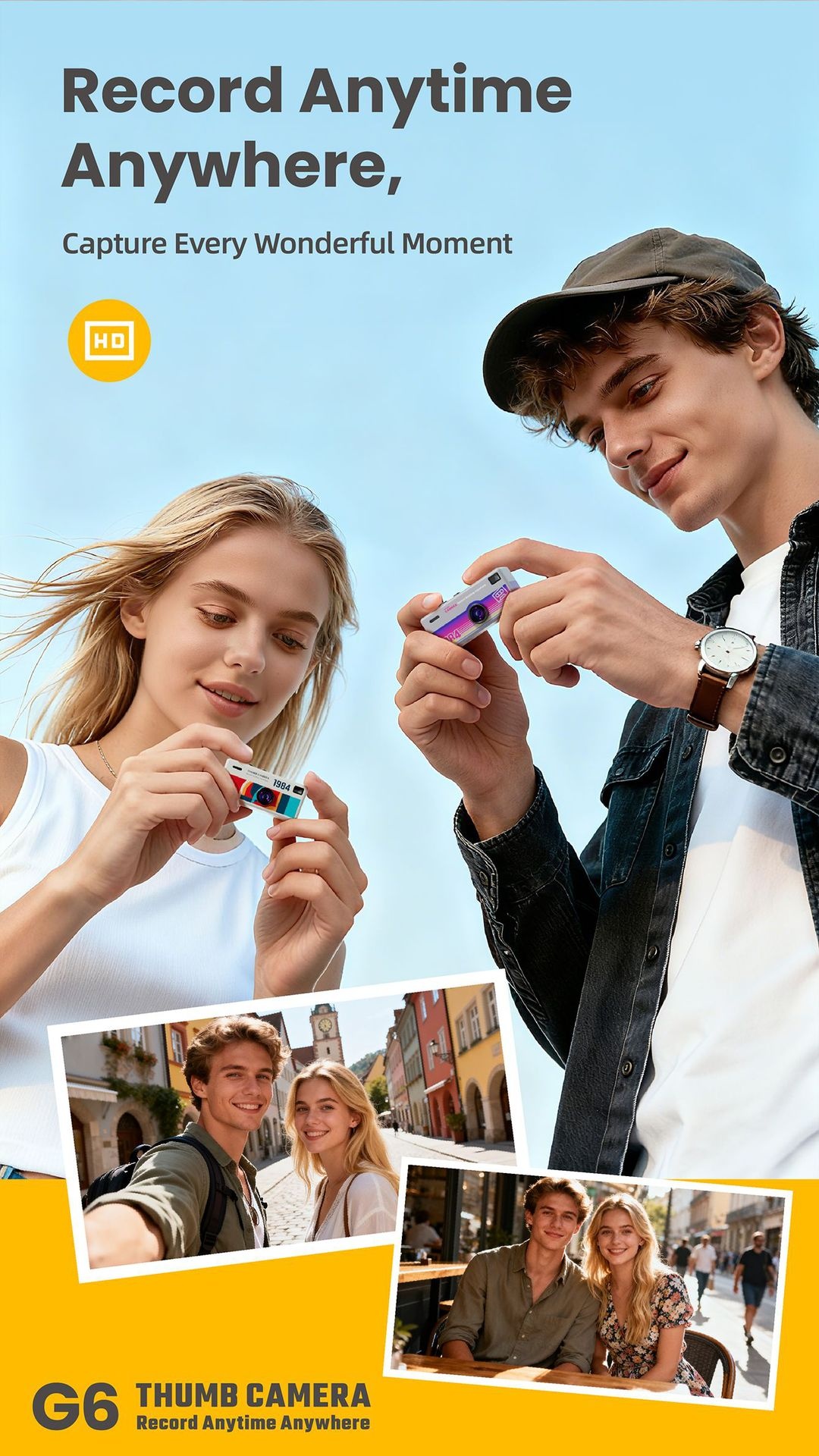 Minicámara portátil G6 Thumb 1080P HD con llavero, lente gran angular de 130°, diseño compacto de 26 g.
