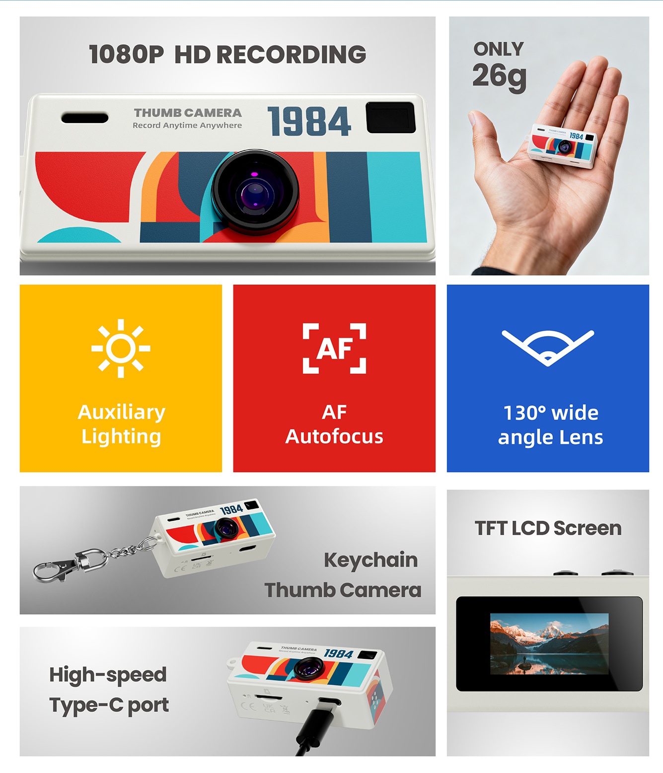 Minicámara portátil G6 Thumb 1080P HD con llavero, lente gran angular de 130°, diseño compacto de 26 g.