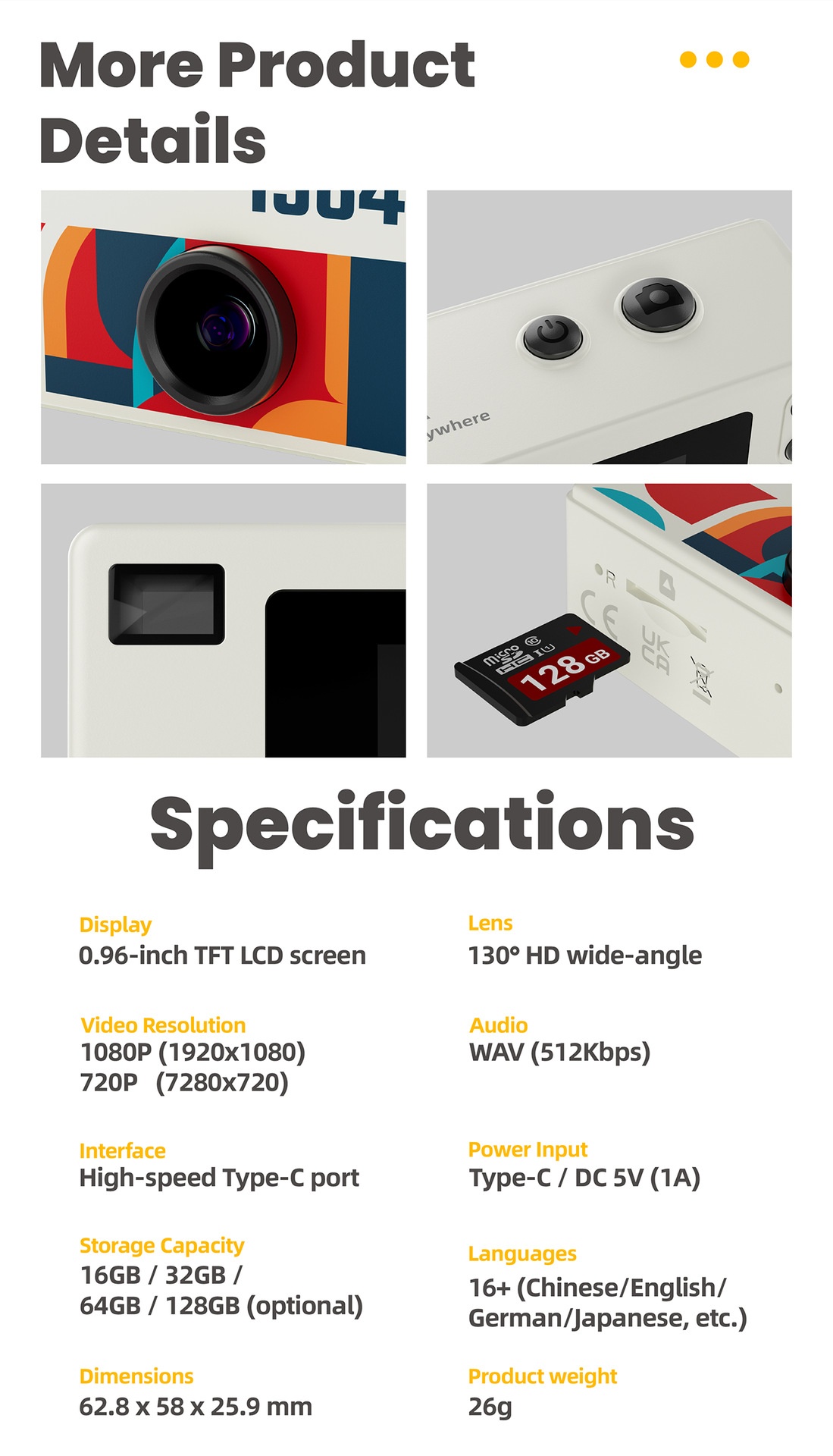 Minicámara portátil G6 Thumb 1080P HD con llavero, lente gran angular de 130°, diseño compacto de 26 g.