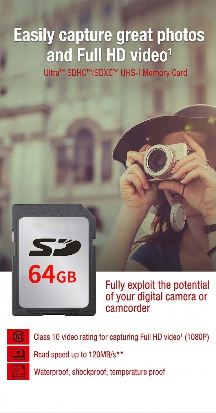 Hochgeschwindigkeits-MicroSD- und Ultra-SD-Speicherkarten, Klasse 10, UHS-I, bis zu 120 MB/s Lesegeschwindigkeit