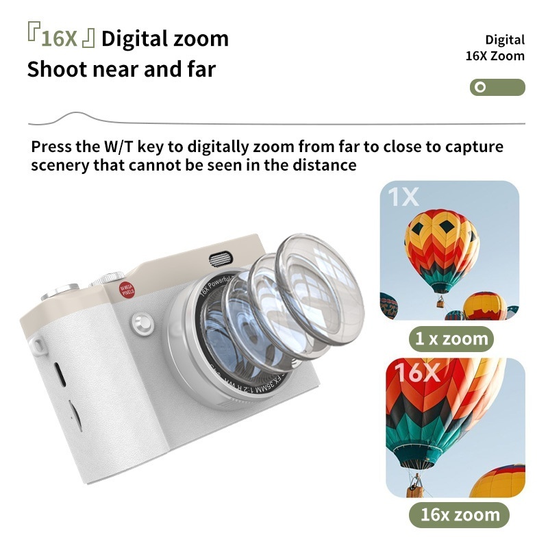 64MP 4K Digital Camera with 180° Flip Screen, 16X Digital Zoom, Autofocus, 850mAh Battery, OTG Connectivity