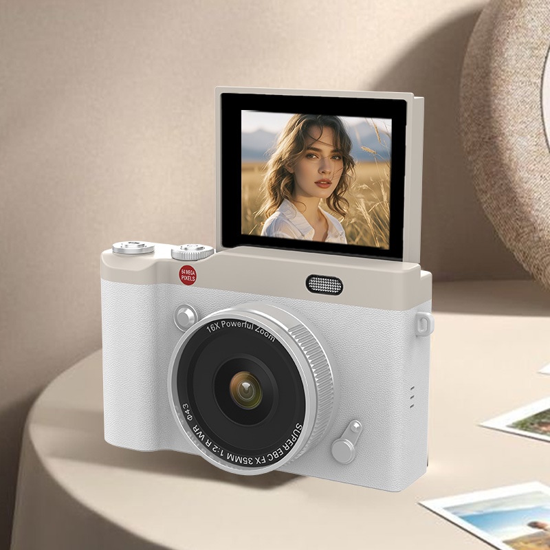 64MP 4K Digital Camera with 180° Flip Screen, 16X Digital Zoom, Autofocus, 850mAh Battery, OTG Connectivity