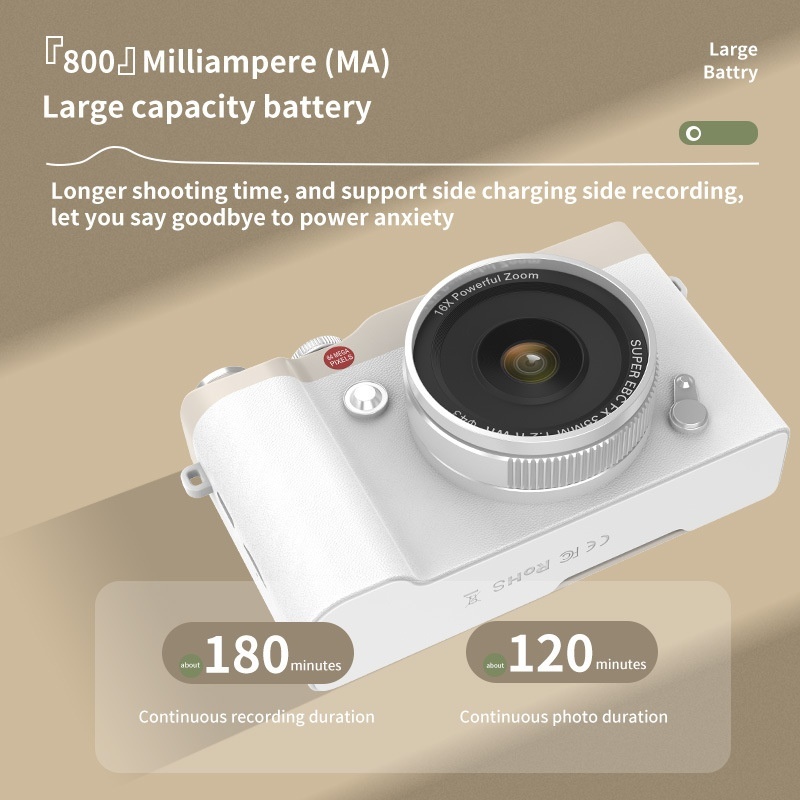 64MP 4K Digital Camera with 180° Flip Screen, 16X Digital Zoom, Autofocus, 850mAh Battery, OTG Connectivity