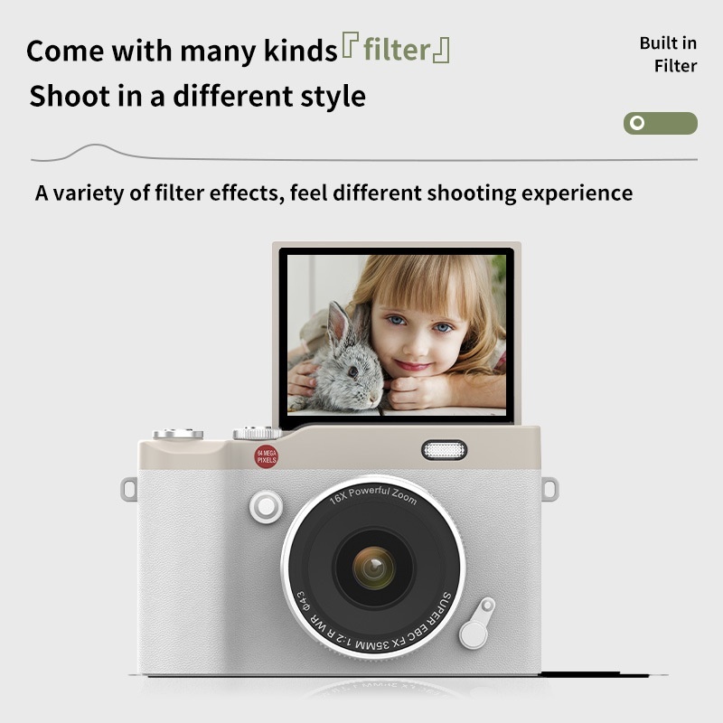 64MP 4K Digital Camera with 180° Flip Screen, 16X Digital Zoom, Autofocus, 850mAh Battery, OTG Connectivity