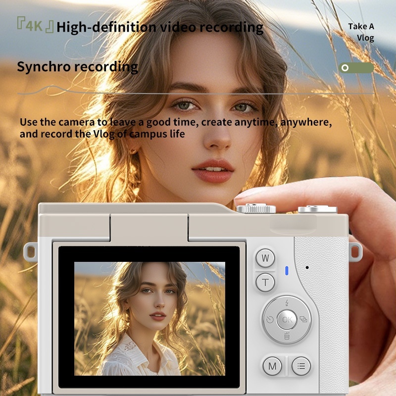 64MP 4K Digital Camera with 180° Flip Screen, 16X Digital Zoom, Autofocus, 850mAh Battery, OTG Connectivity
