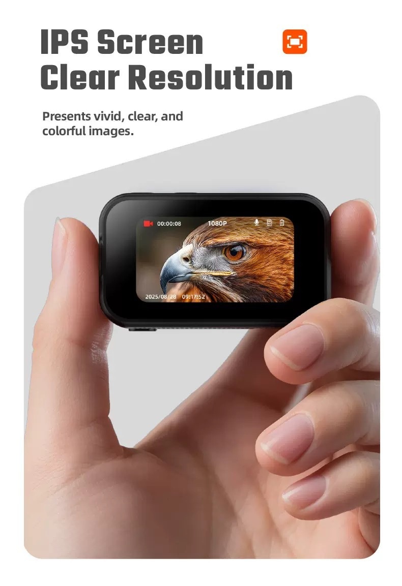 F2 Thumb Camera 1080P HD Wearable Mini Action Camera, 130° Wide-Angle Lens, 1.47-Inch IPS Screen, 25g