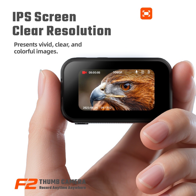F2 Thumb Camera 1080P HD Wearable Mini Action Camera, 130° Wide-Angle Lens, 1.47-Inch IPS Screen, 25g