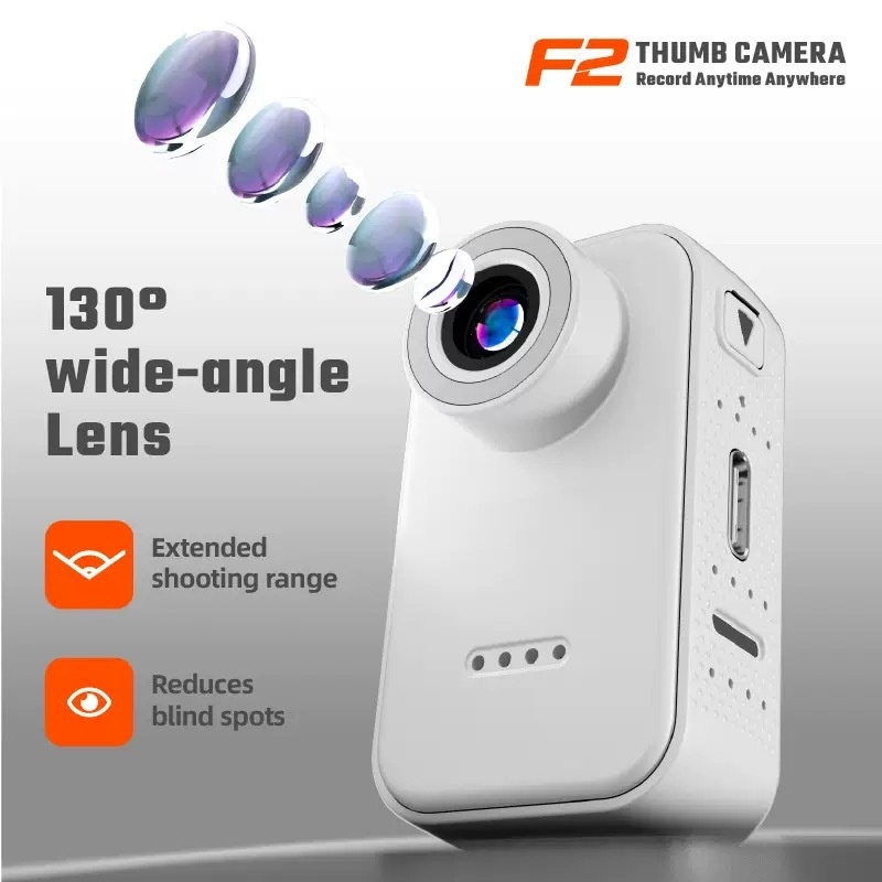 F2 Thumb Camera 1080P HD Wearable Mini Action Camera, 130° Wide-Angle Lens, 1.47-Inch IPS Screen, 25g