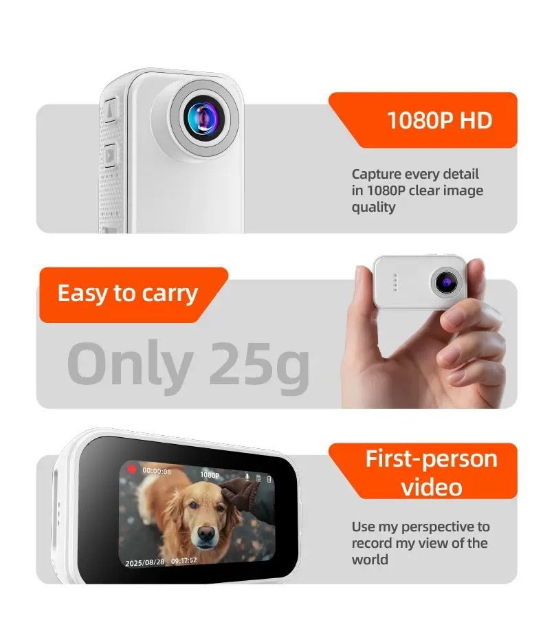 F2 Thumb Camera 1080P HD Wearable Mini Action Camera, 130° Wide-Angle Lens, 1.47-Inch IPS Screen, 25g
