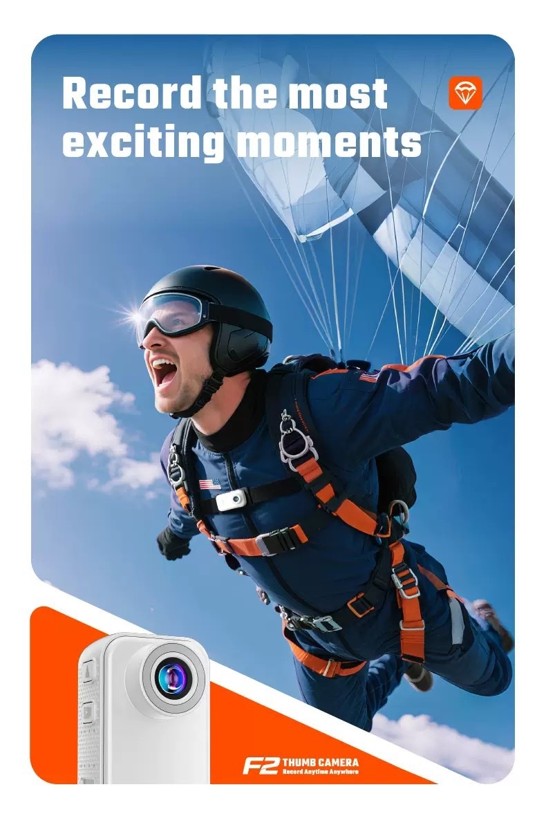 F2 Thumb Camera 1080P HD Wearable Mini Action Camera, 130° Wide-Angle Lens, 1.47-Inch IPS Screen, 25g