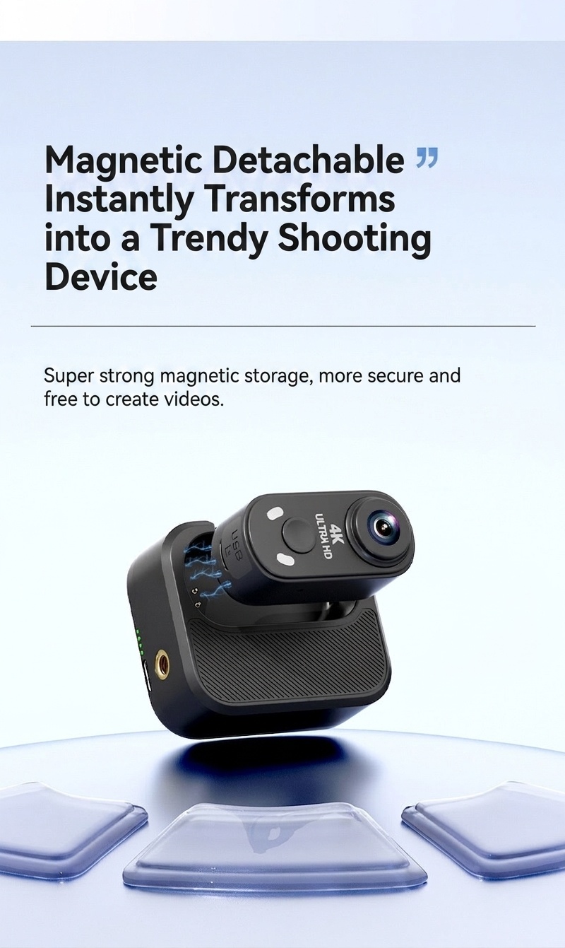 4K Ultra HD Mini Action Camera with Portable Charging Case, WiFi Connectivity, Anti-Shake Technology, Magnetic Mount